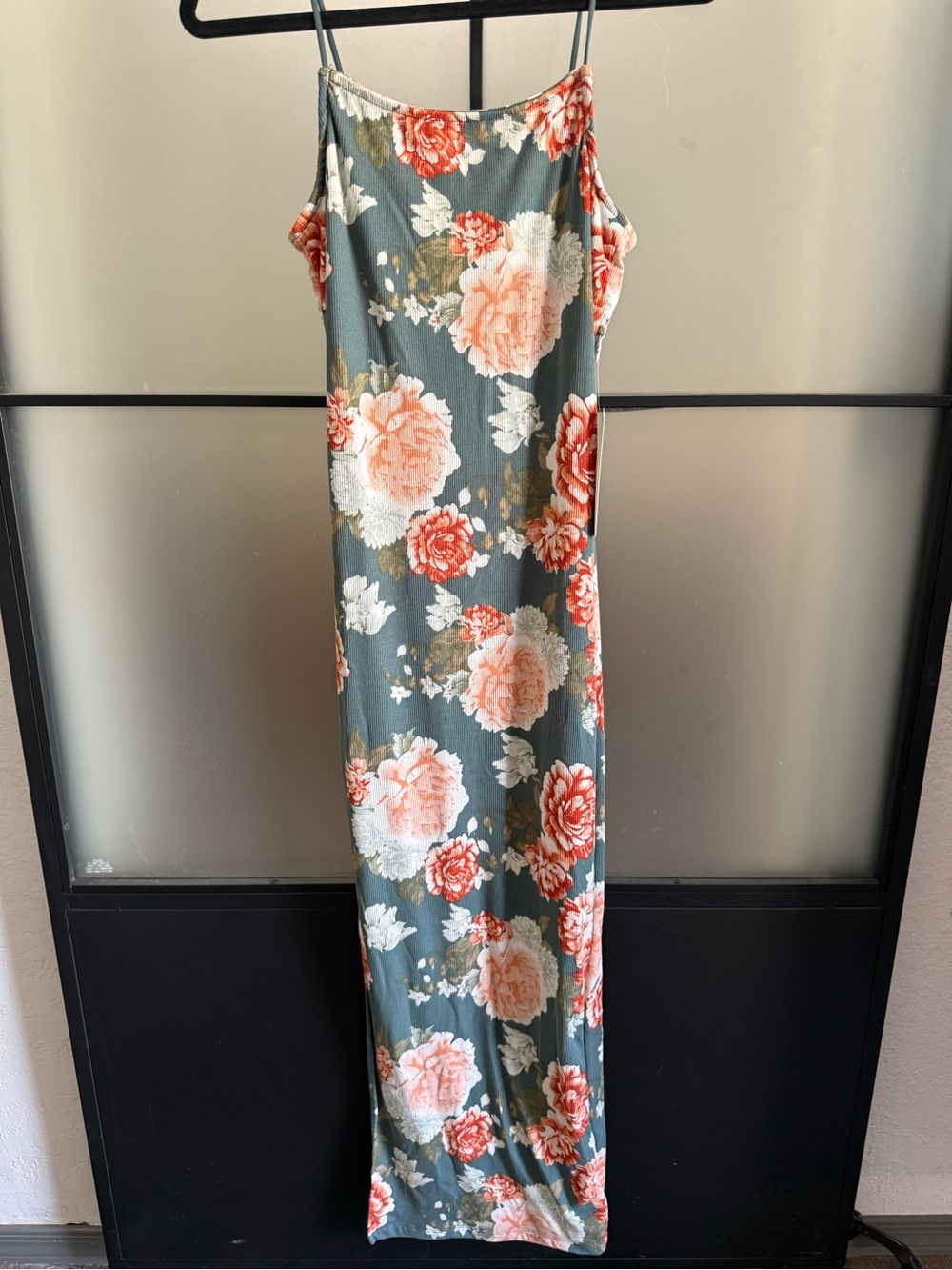 Justify Sage Green Floral Slip Maxi Dress with Peach Blooms